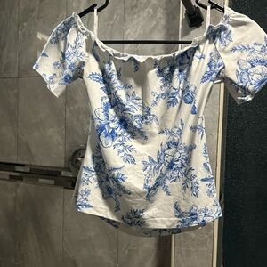 Floral Off-Shoulder Top - Blue and White
